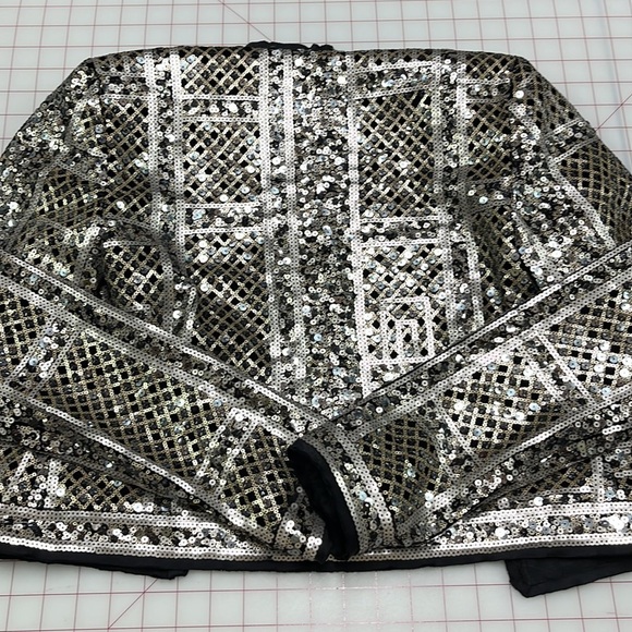WORTH Art Deco Gold/Silver/Black Sequin Artsy Evening Crop Cocktail Jacket SZ 2 - Picture 9 of 16